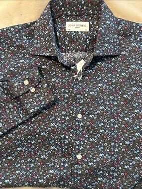 NEW John Henric Sweden Men’s Floral Cotton Dress Shirt Size 15 3/4 40 Luxury L/S